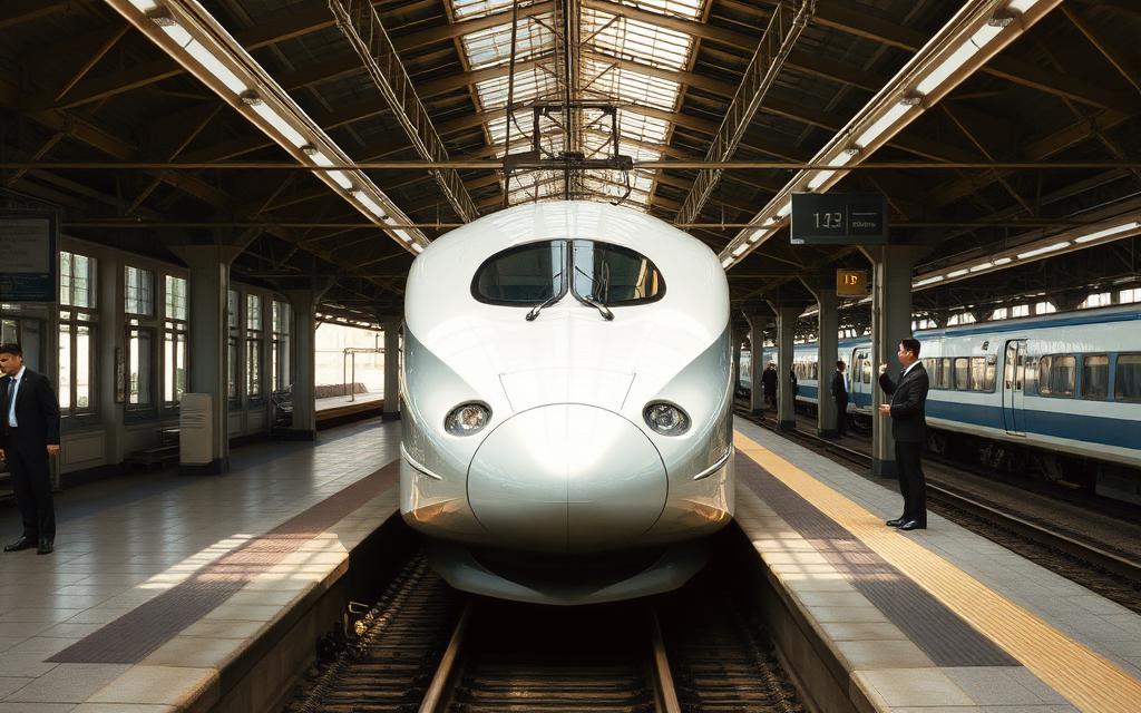 Japanese bullet train at a platform