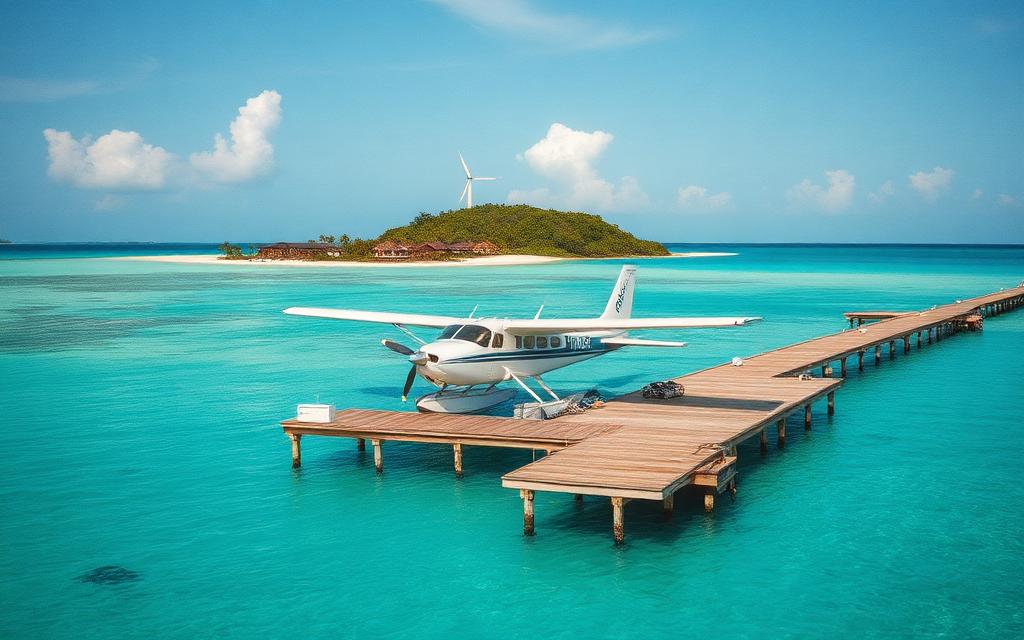 Seaplane at a private island dock